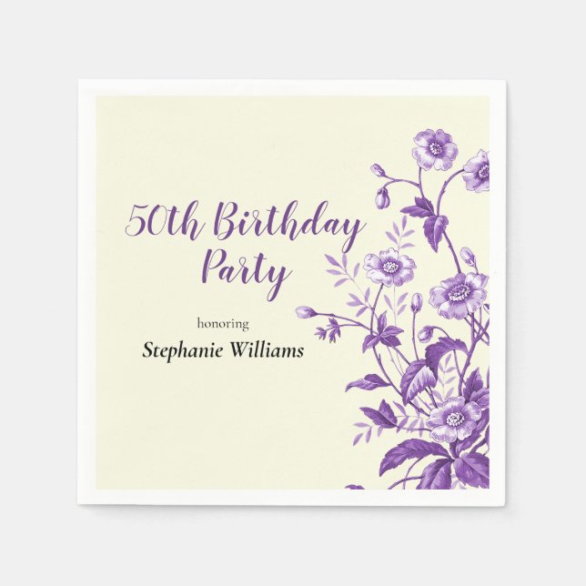 Servilleta De Papel Lavender Wildflower Women's 50th Birthday Party (Anverso)