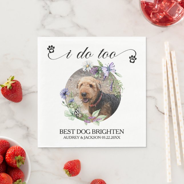 Servilleta De Papel Lavender Wildflowers Frame Dog Photo Wedding (In situ)