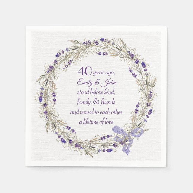 Servilleta De Papel Lavender Wreath 40° aniversario (Anverso)