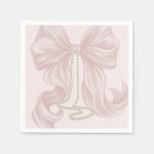 Servilleta De Papel Lazo a rayas rosado y collar de perlas