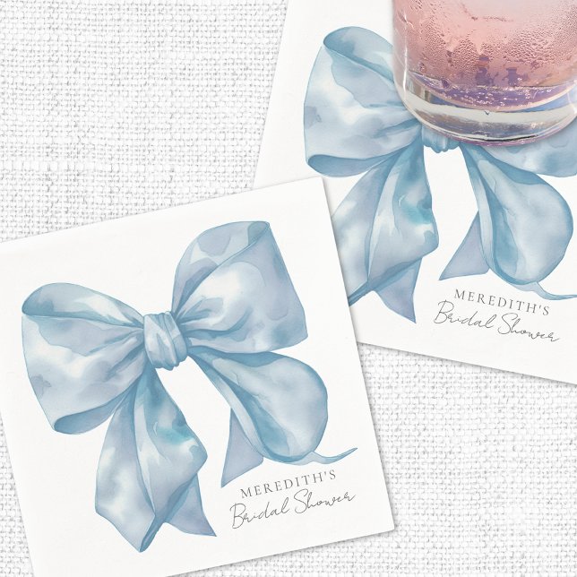 Servilleta De Papel Lazo Azul Atando El Nudo Desayuno Para Novia (Blue Bow Tying The Knot Bridal Shower Napkins)