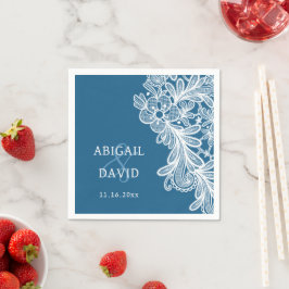 Servilleta De Papel Lazo blanco sobre el Boda azul
