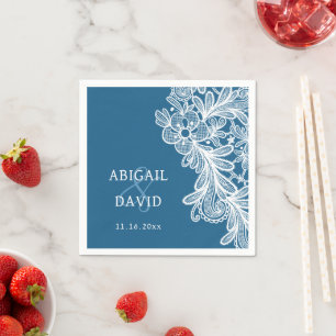 Servilleta De Papel Lazo blanco sobre el Boda azul