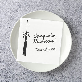 Servilleta De Papel Lazo Coquette Grad Borla Graduación Negro y Blanco