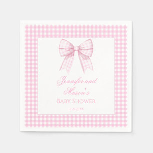 Servilleta De Papel Lazo de cinta de gingham rosa para baby shower de