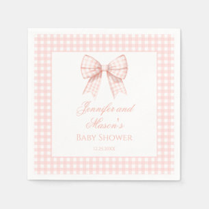 Servilleta De Papel Lazo de cinta de gingham rosa pastel para baby sho