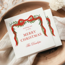 Servilleta De Papel Lazo de cinta roja vegetación Fiesta de Navidad