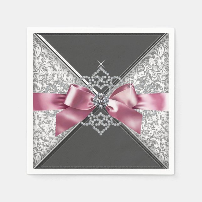 Servilleta De Papel Lazo de diamante rosa y negro (Anverso)