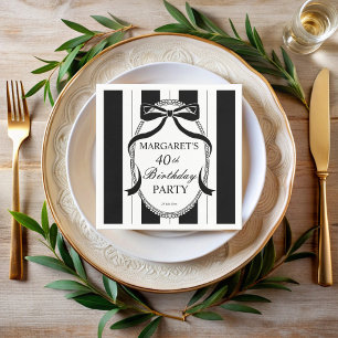 Servilleta De Papel Lazo de rayas retro blanco y negro cumpleaños mono