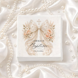 Servilleta De Papel Lazo floral para bautizo con servilletas de perla