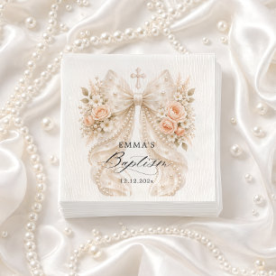 Servilleta De Papel Lazo floral para bautizo con servilletas de perla