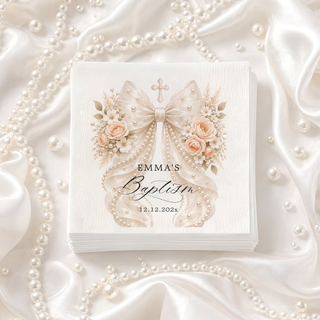 Servilleta De Papel Lazo floral para bautizo con servilletas de perla (Subido por el creador)