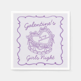 Servilleta De Papel Lazo Morado Retro Corazón Coquette Torta Galentine