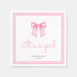 Servilleta De Papel Lazo personalizado de acuarela rosa para niña