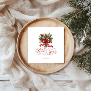 Servilleta De Papel Lazo Rojo de Acebo de Navidad Tipografía Roja de A