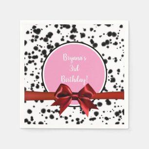Servilleta De Papel Lazo Rojo Rosa Manchas Negras de Dálmata Cumpleaño