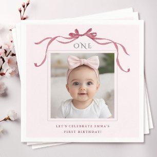 Servilleta De Papel Lazo rojo rosa sonrosado para foto de primer cumpl