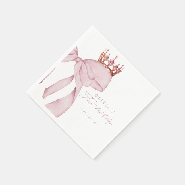 Servilleta De Papel Lazo Rosa Bonito Cumpleaños 1  (Borde)