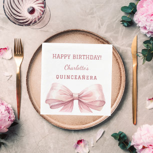 Servilleta De Papel Lazo rosa de quinceañera almuerzo blanco