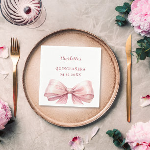 Servilleta De Papel Lazo rosa de quinceañera elegante almuerzo