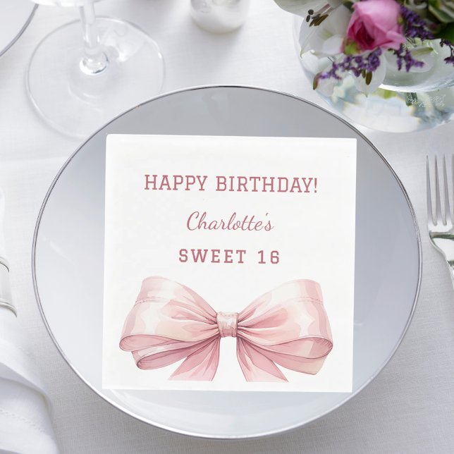 Servilleta De Papel Lazo rosa de Sweet 16 almuerzo blanco (Subido por el creador)