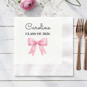 Servilleta De Papel Lazo Rosa Elegante con Nombre de Graduado Personal