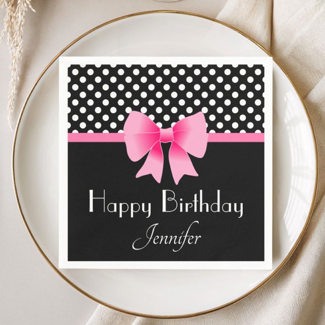Servilleta De Papel Lazo rosa elegante Feliz Cumpleaños (Elegant Pink Bow happy Birthday Napkins)