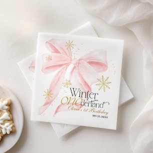 Servilleta De Papel Lazo Rosa Invierno Onederland Cumpleaños 1