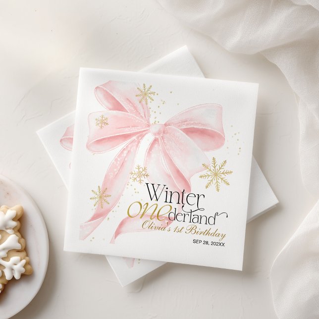 Servilleta De Papel Lazo Rosa Invierno Onederland Cumpleaños 1 (Subido por el creador)