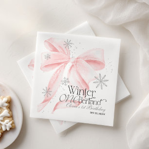 Servilleta De Papel Lazo Rosa Invierno Onederland Cumpleaños 1