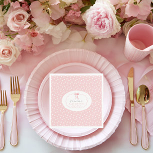 Servilleta De Papel Lazo Rosa Lunares Baby Shower Bebé Niña Coqueta