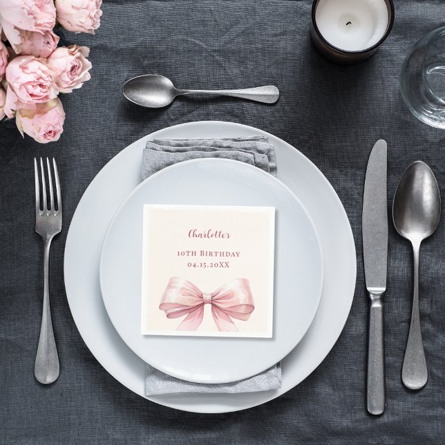 Servilleta De Papel Lazo rosa marfil cumpleaños elegante (Subido por el creador)