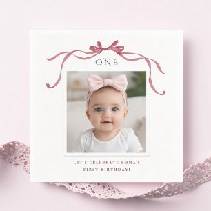 Servilleta De Papel Lazo rosa profundo para foto de primer cumpleaños