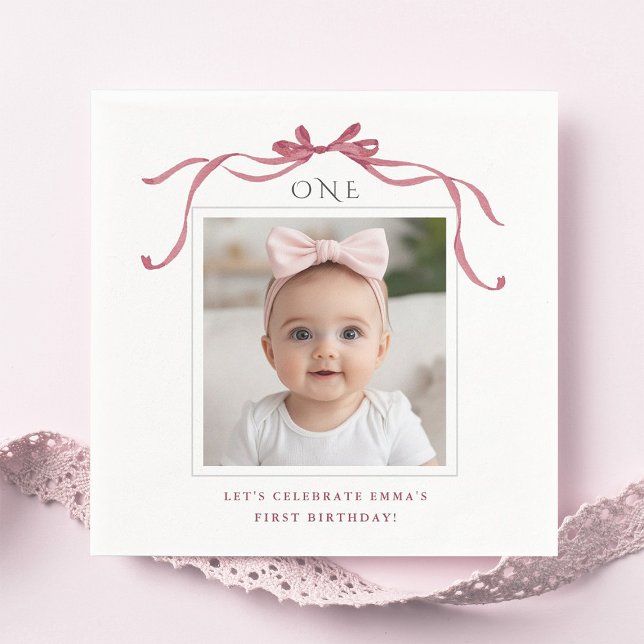 Servilleta De Papel Lazo rosa profundo para foto de primer cumpleaños (Subido por el creador)