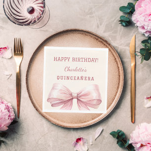 Servilleta De Papel Lazo rosa quinceañera almuerzo marfil