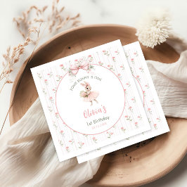 Servilleta De Papel Lazo rosa y floral Algún conejito cumple un año 1e