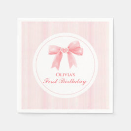 Servilleta De Papel Lazo rosa y rayas Coquette cumpleaños 1