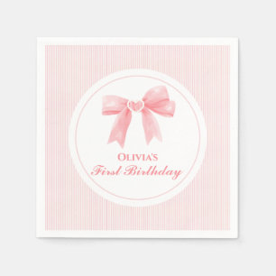Servilleta De Papel Lazo rosa y rayas Coquette cumpleaños 1