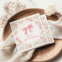Lazo rosa y rosas Coquette cumpleaños 1