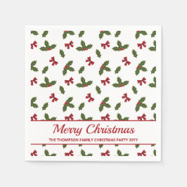 Servilleta De Papel Lazos rojos y plantas de acebo de Navidad Patrón y