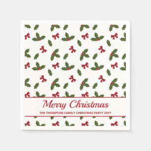 Servilleta De Papel Lazos rojos y plantas de acebo de Navidad Patrón y