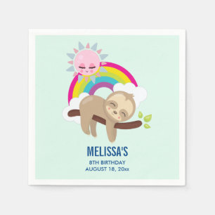 Servilleta De Papel Lazy Sloth con cumpleaños Sun y Rainbow
