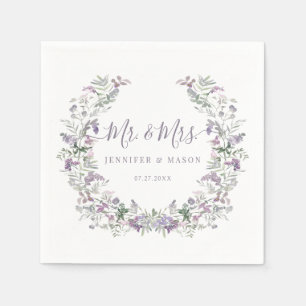 Servilleta De Papel Lealtad floral púrpura y caprichosa Sr. Sra. boda