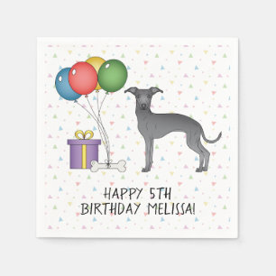 Servilleta De Papel Lebrel Italiano Azul Perro Lindo - Feliz Cumpleaño