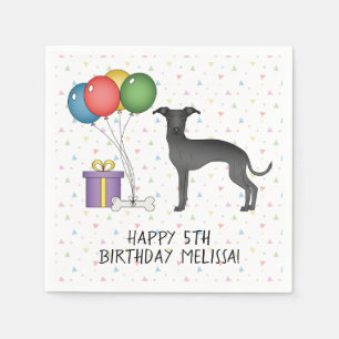 Servilleta De Papel Lebrel italiano negro perro lindo - Feliz cumpleañ