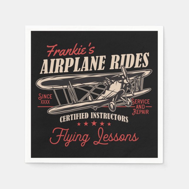 Servilleta De Papel Lecciones de vuelo retro para aviones personalizad (Anverso)