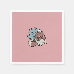 Servilleta De Papel Leche Chocolateada Kawaii Gato – Bebida Acogedora