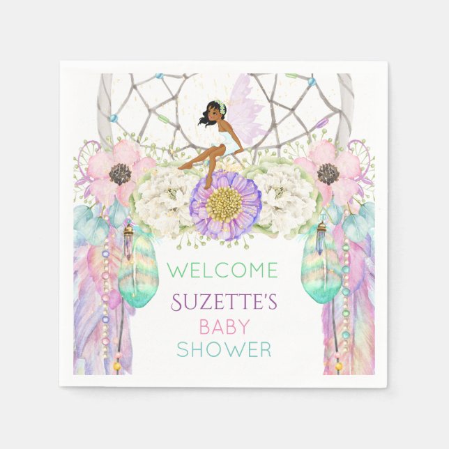 Servilleta De Papel Leche étnica Dream Catcher Feather Lavender Pink (Anverso)