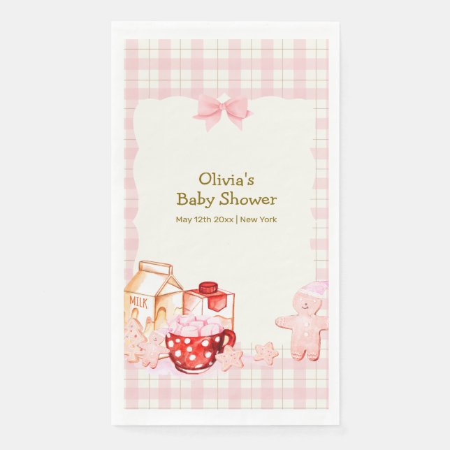 Servilleta De Papel Leche rosa y galleta Gingham Winter Baby Shower (Anverso)