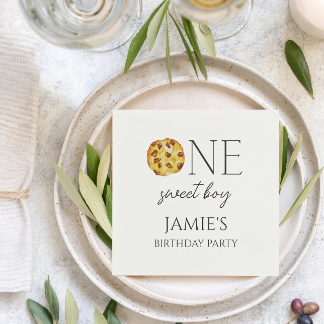 Servilleta De Papel Leche y galletas dulces cumpleaños de un niño (Milk And Cookies Sweet One Boy Birthday Napkin)